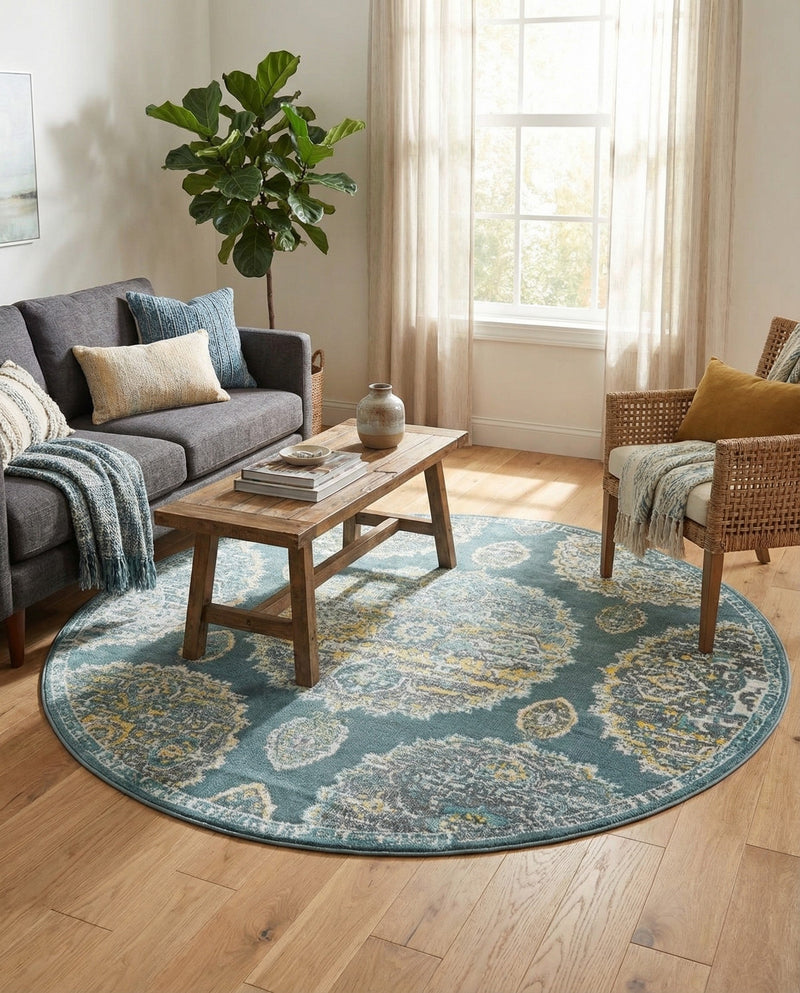 Arcadia Rugs Collection Area Rug -  Atlantis (Gray and Blue) Round Gray and Blue  lifestyle 50