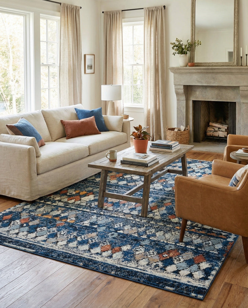 Tangier Treasures Collection Area Rug -  Marrakech Rectangle Navy Blue  lifestyle 17
