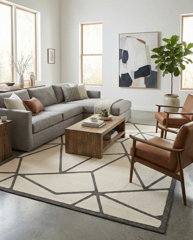 Monochrome Collection Area Rug -  Onyx Rectangle Ivory White  lifestyle 7