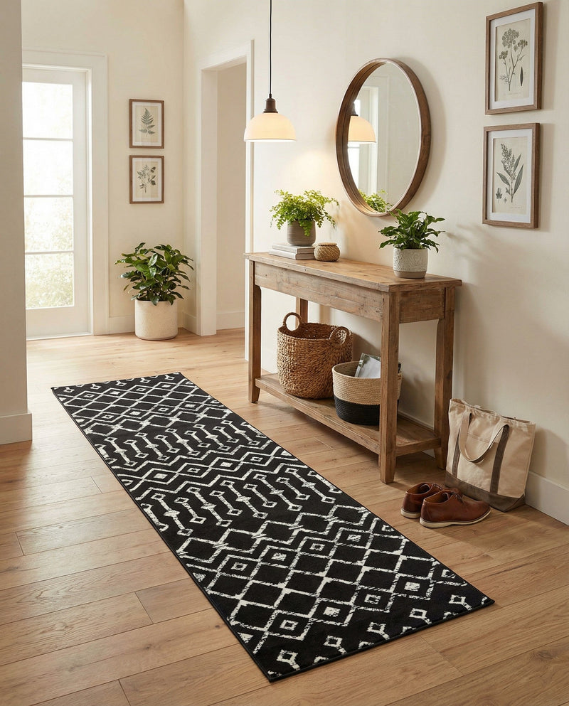 Marrakech Lattice Collection Area Rug - Medina (Black) Runner Black  lifestyle 51