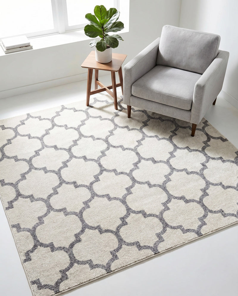 Lattice Gardens Collection Area Rug -  Bloomfield (Beige and Gray) Square Beige and Gray  lifestyle 84