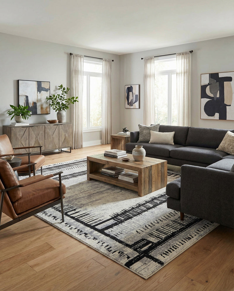 Marrakech Mosaic Collection Area Rug -  Sahara Rectangle Black and White  lifestyle 9