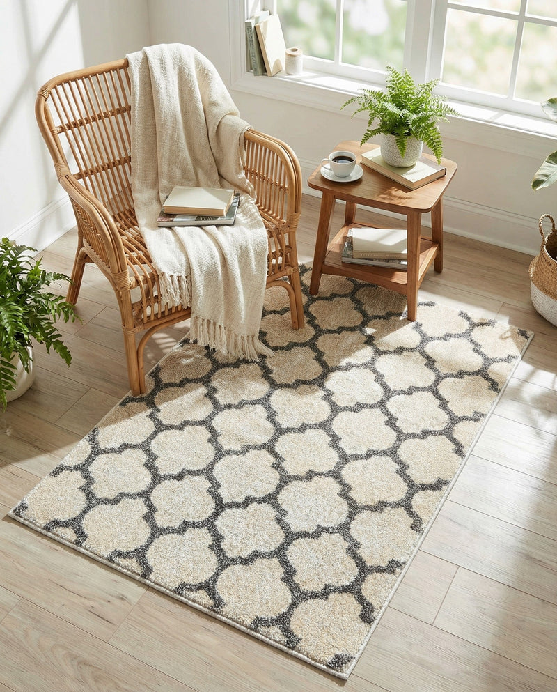 Lattice Gardens Collection Area Rug -  Bloomfield (Beige and Gray) Rectangle Beige and Gray  lifestyle 21