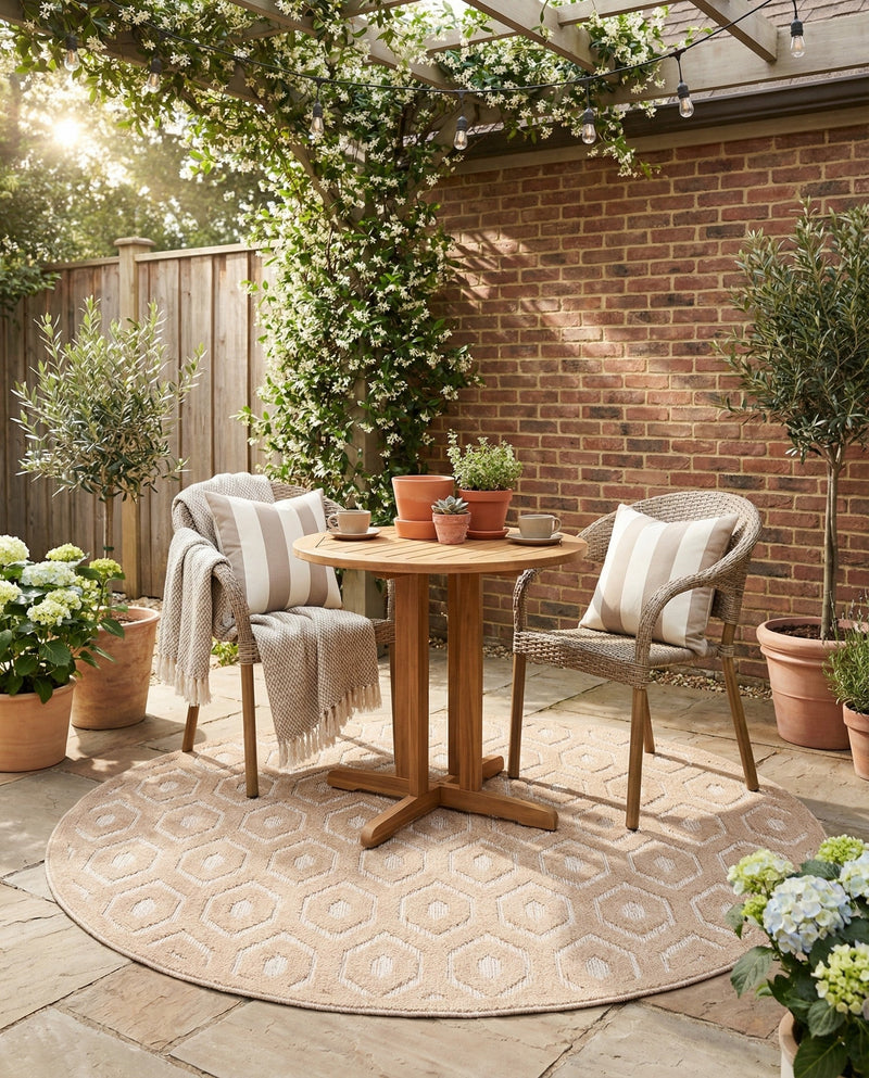 Garden Lattice Charm Collection Area Rug - Arbor (Beige) Round Beige  lifestyle 27
