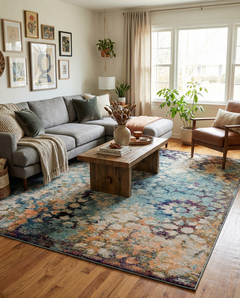 Venetian Tapestry Collection Area Rug - Murano Rectangle Blue  lifestyle 19