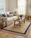 Woven Seaside Jute Collection Area Rug - Nantucket Rectangle Natural and Navy Blue  lifestyle 26