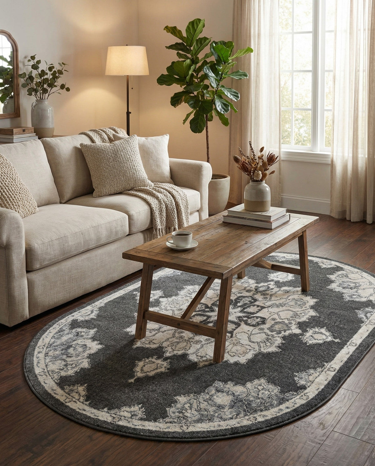Beverly Grove Collection Area Rug - Melrose (Charcoal) Oval Charcoal  lifestyle 25