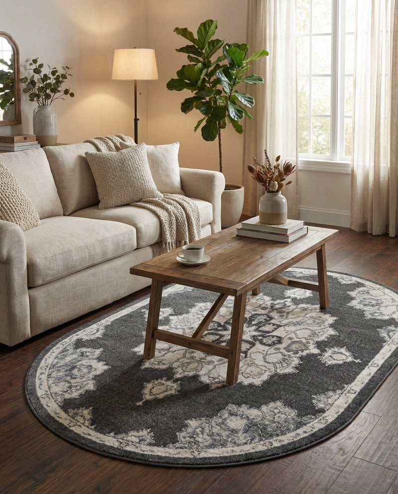 Beverly Grove Collection Area Rug - Melrose (Charcoal) Oval Charcoal  lifestyle 25
