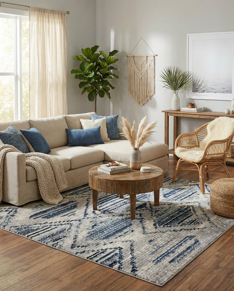 Marrakech Mosaic Collection Area Rug -  Atlas Square Blue Gray  lifestyle 52