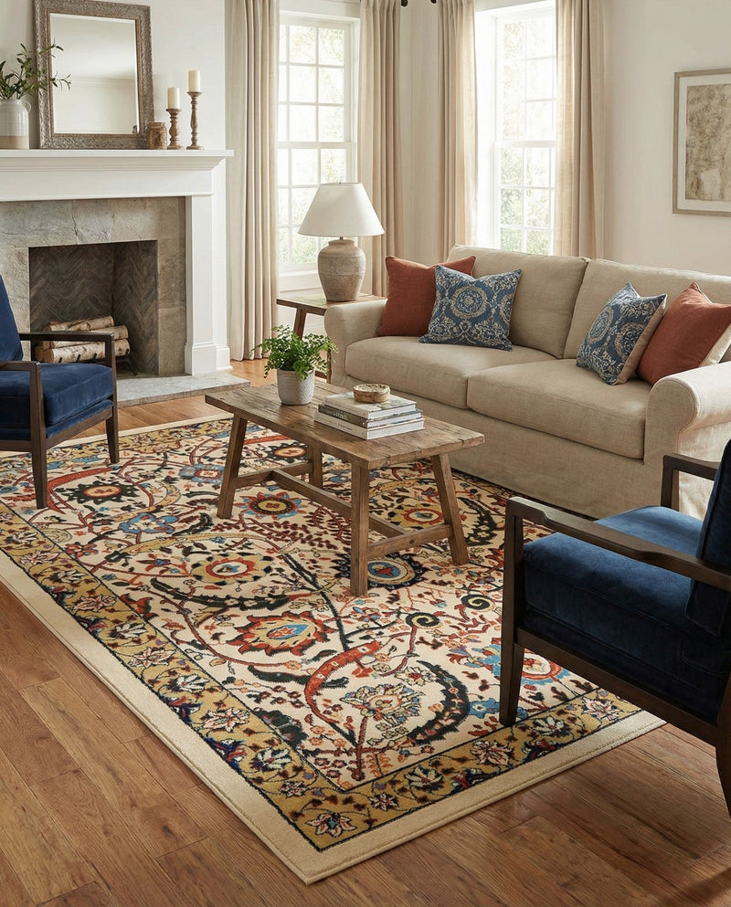 Tabriz Tapestry Collection Area Rug - Sahand (Cream) Rectangle Cream  lifestyle 10