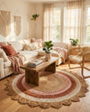 Woven Seaside Jute Collection Area Rug - Coastalhaven (Natural White Orange Pink) Round Natural White Orange Pink  lifestyle 17