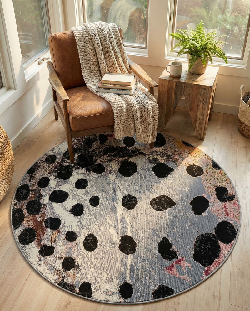 Urban Terrace Collection Area Rug -  Piazza Round White and Black  lifestyle 69