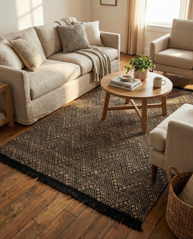 Woven Seaside Jute Collection Area Rug - Oia Rectangle Black and Natural  lifestyle 5
