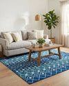 Mediterranean Lattice Collection Area Rug - Santorini (Navy and Teal) Square Navy and Teal  lifestyle 35