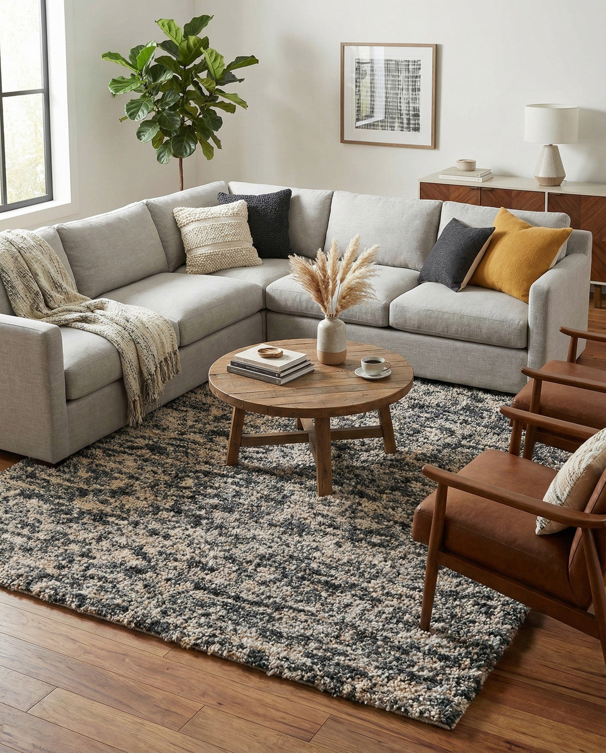 Wellington Luxe Shag Collection Area Rug - Kapiti Square Salt and Pepper  lifestyle 82