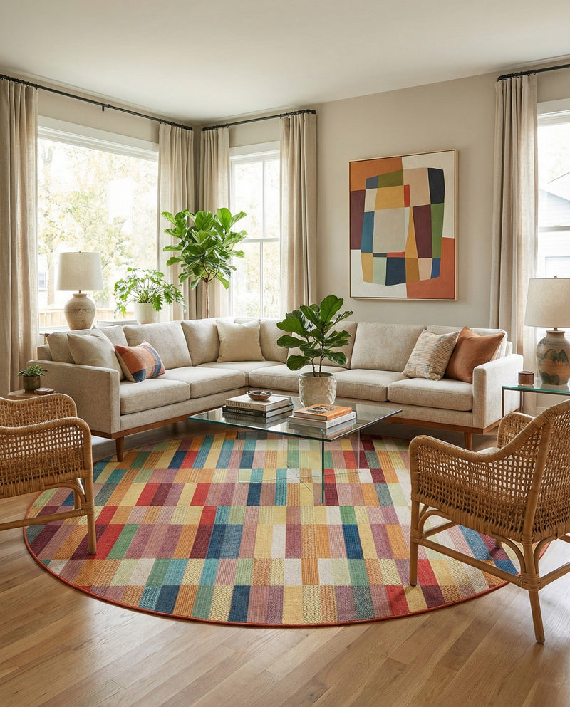 Coastal Terrace Collection Area Rug -  Harbor Round Multi  lifestyle 38