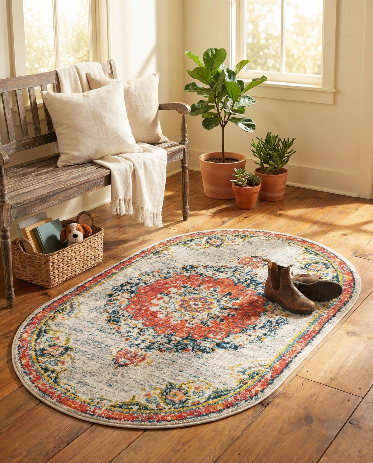 Brighton Terrace Collection Area Rug - Hove (Ivory) Oval Ivory  lifestyle 97