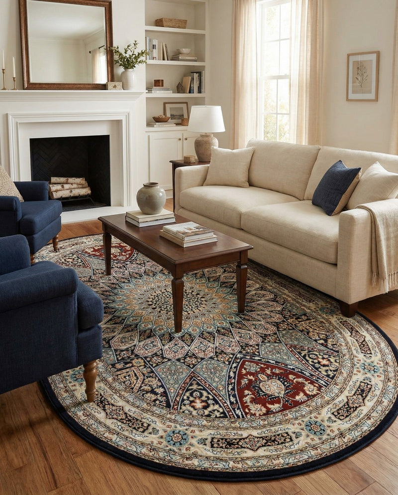 Persian Elegance Collection Area Rug -  Hamedan (Navy Blue) Oval Navy Blue  lifestyle 61