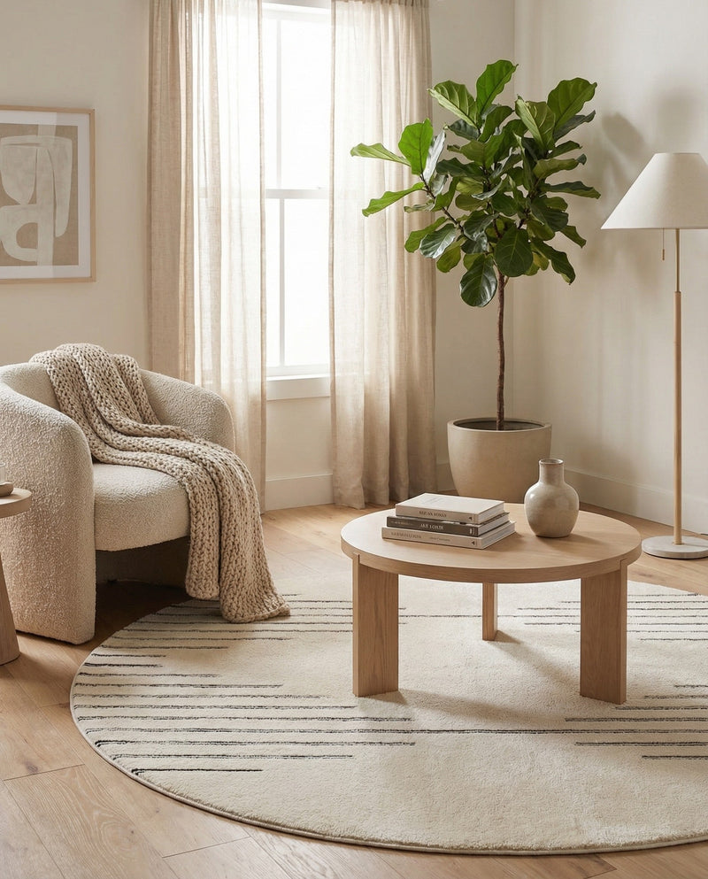 Monochrome Collection Area Rug -  Ash Round Ivory White  lifestyle 50