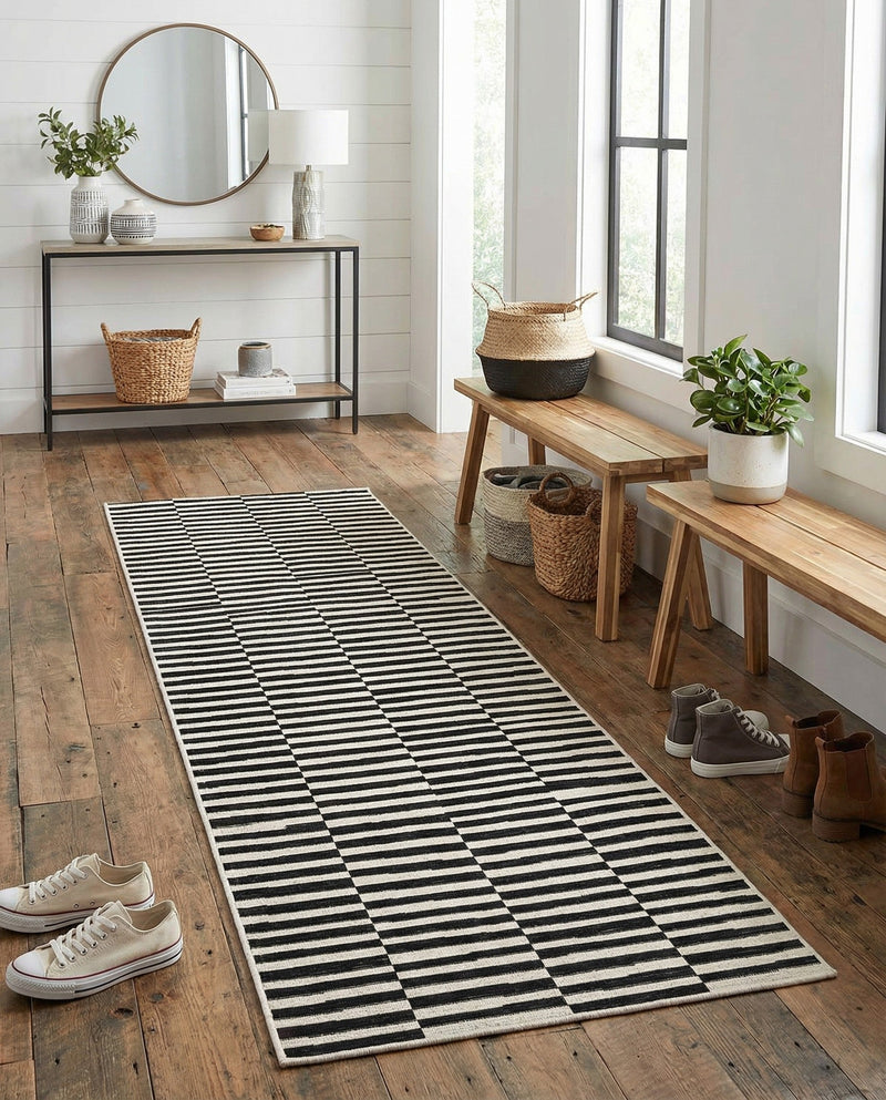 Soho Elegance Collection Area Rug -  Hudson (Black) Runner Black  lifestyle 74