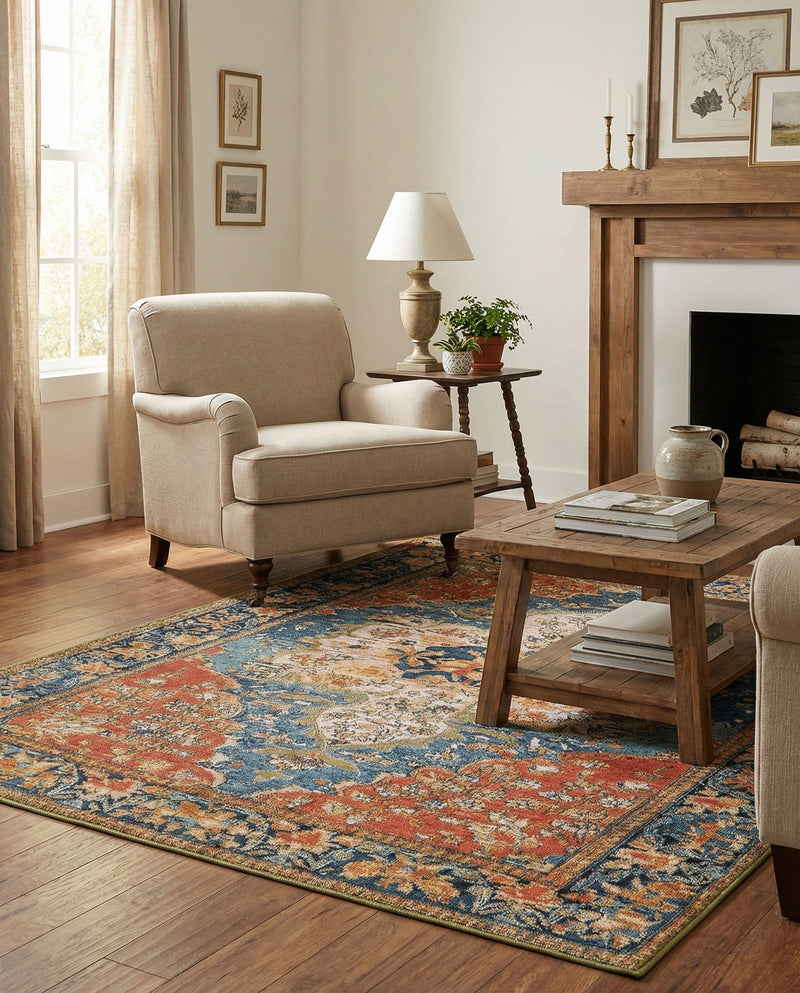 Patio Heritage Collection Area Rug -  Grove Rectangle Navy Blue and Rust Red  lifestyle 3
