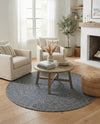 Highland Woven Jute Collection Area Rug - Glenmore (Navy Blue) Round Navy Blue  lifestyle 41