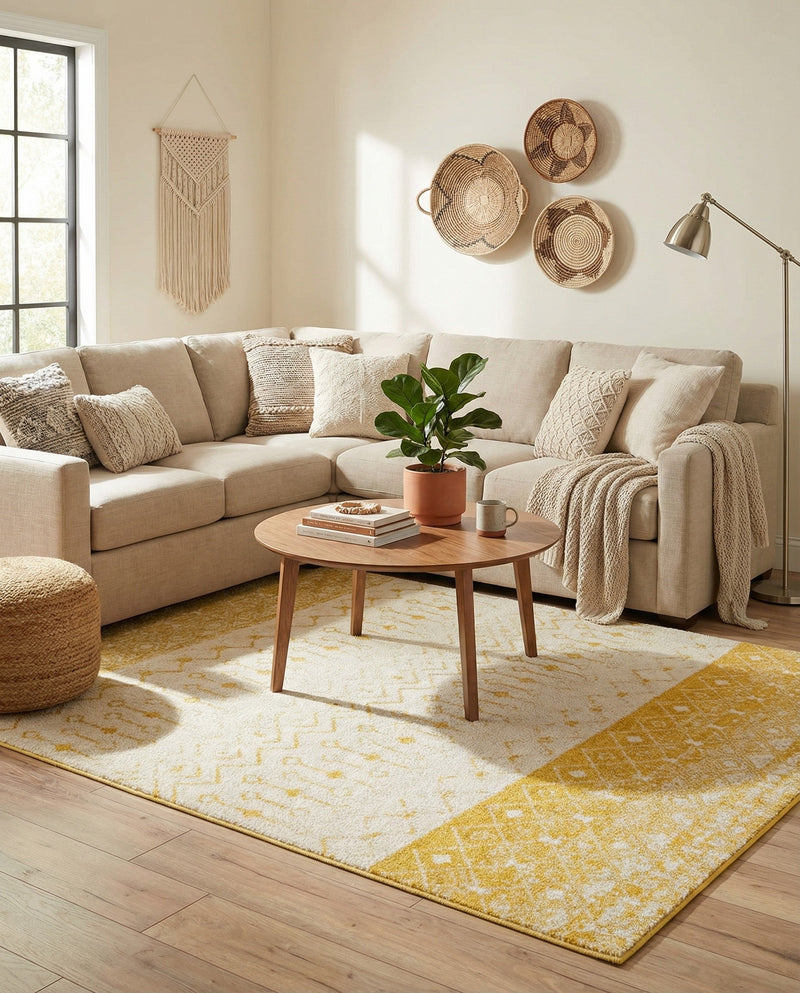 Mediterranean Lattice Collection Area Rug -  Casablanca (Ivory and Yellow) Rectangle Ivory and Yellow  lifestyle 11