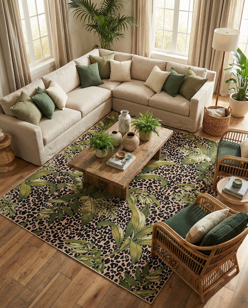 Seaside Blooms Collection Area Rug -  Lotus Rectangle Green  lifestyle 42