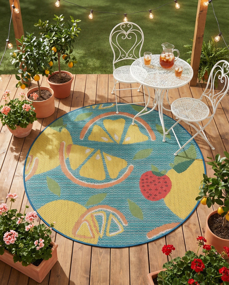 Coastal Terrace Collection Area Rug -  Cove Round Blue  lifestyle 66
