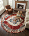 Patio Heritage Collection Area Rug -  Alcove Round Red and Navy Blue  lifestyle 62