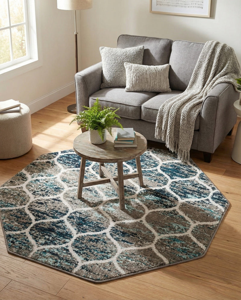 Trellis Mosaic Collection Area Rug -  Pergolatown (Blue Multi) Octagon Blue Multi  lifestyle 35