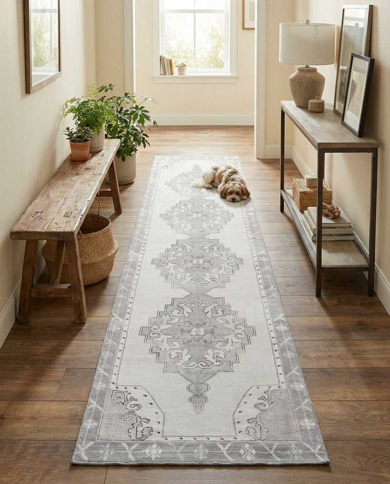 Heritage Elegance Collection Area Rug -  Winterthur (white Gray) Runner white Gray  lifestyle 60