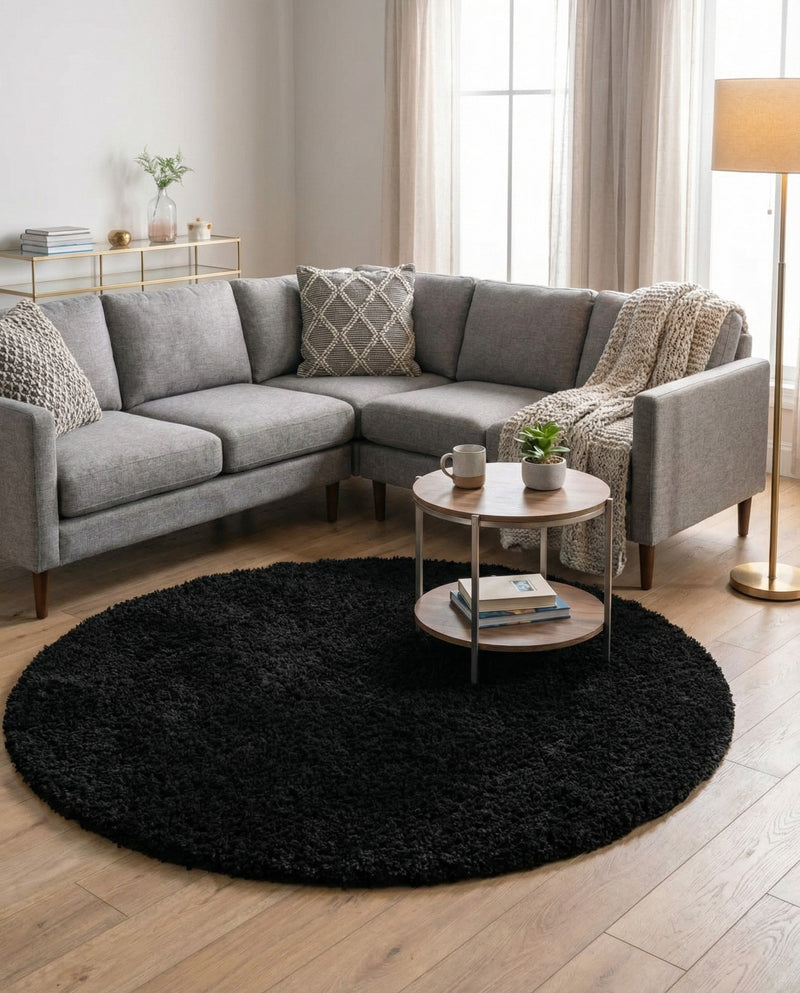 Plush Oasis Collection Area Rug - Serenity (Jet Black) Round Jet Black  lifestyle 32