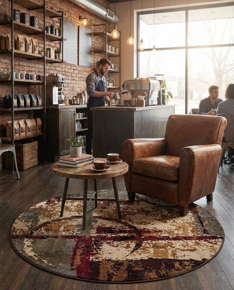 Bistro Lounge Collection Area Rug -  FlatWhite Round Multi  lifestyle 83