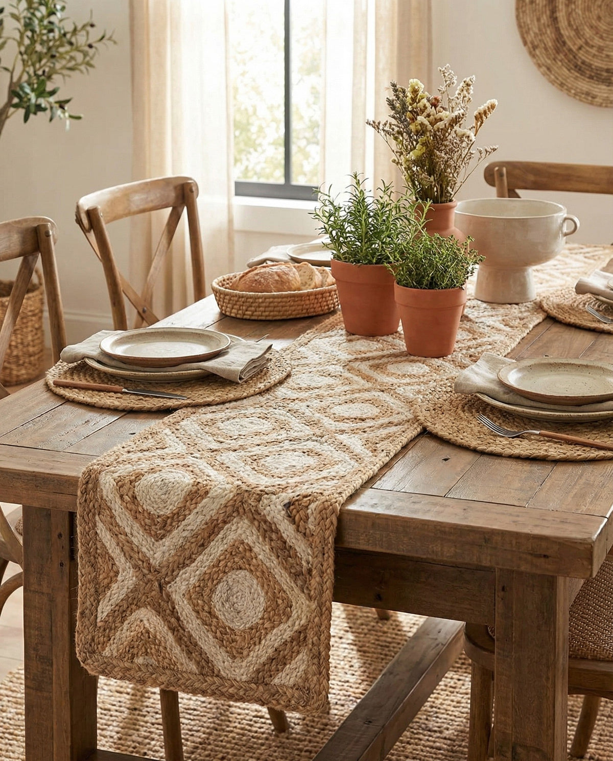 Woven Seaside Jute Collection Area Rug - Marina Table Runner Natural  lifestyle 70