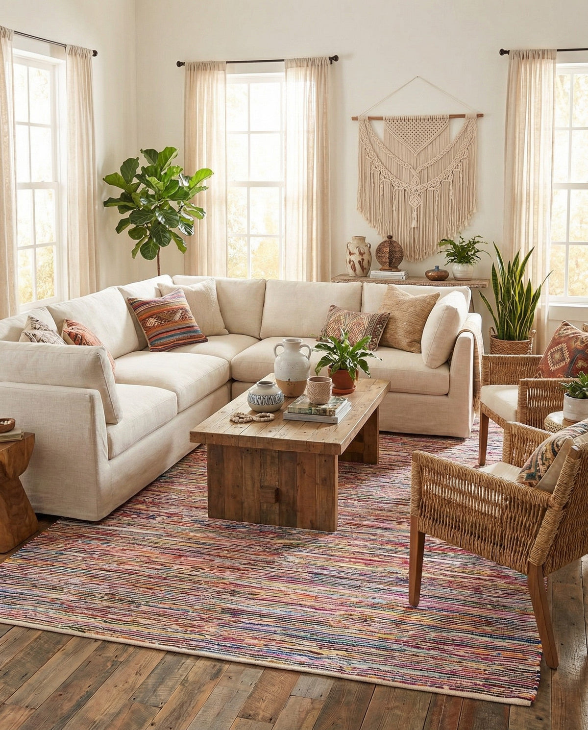 Thar Cotton Collection Area Rug - Alleppey Rectangle Multi White  lifestyle 22