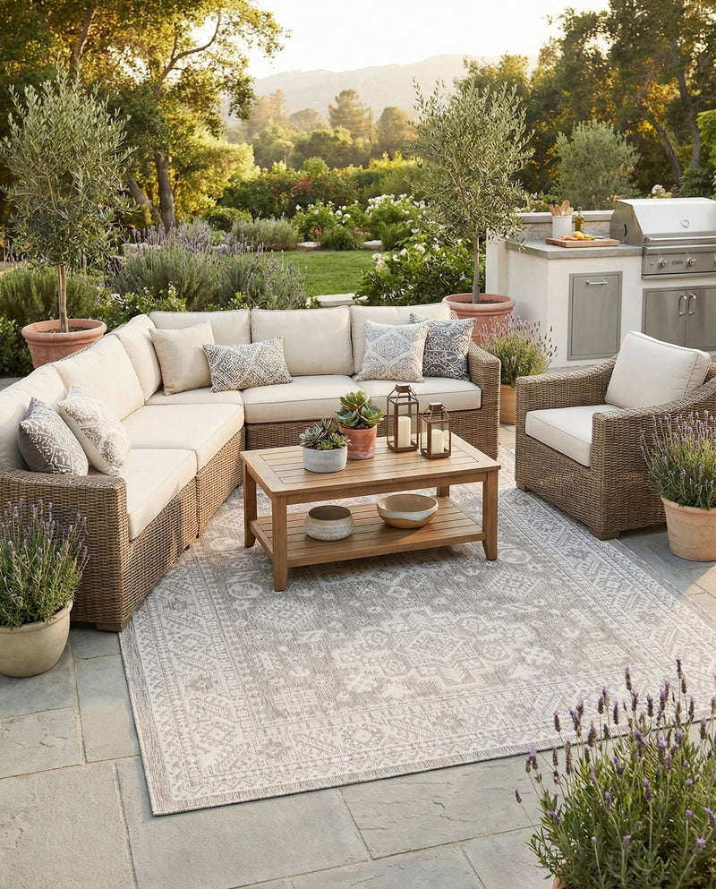 Tribal Terrace Treasures Collection Area Rug -  Incan Isle (Light Gray) Rectangle Light Gray  lifestyle 20
