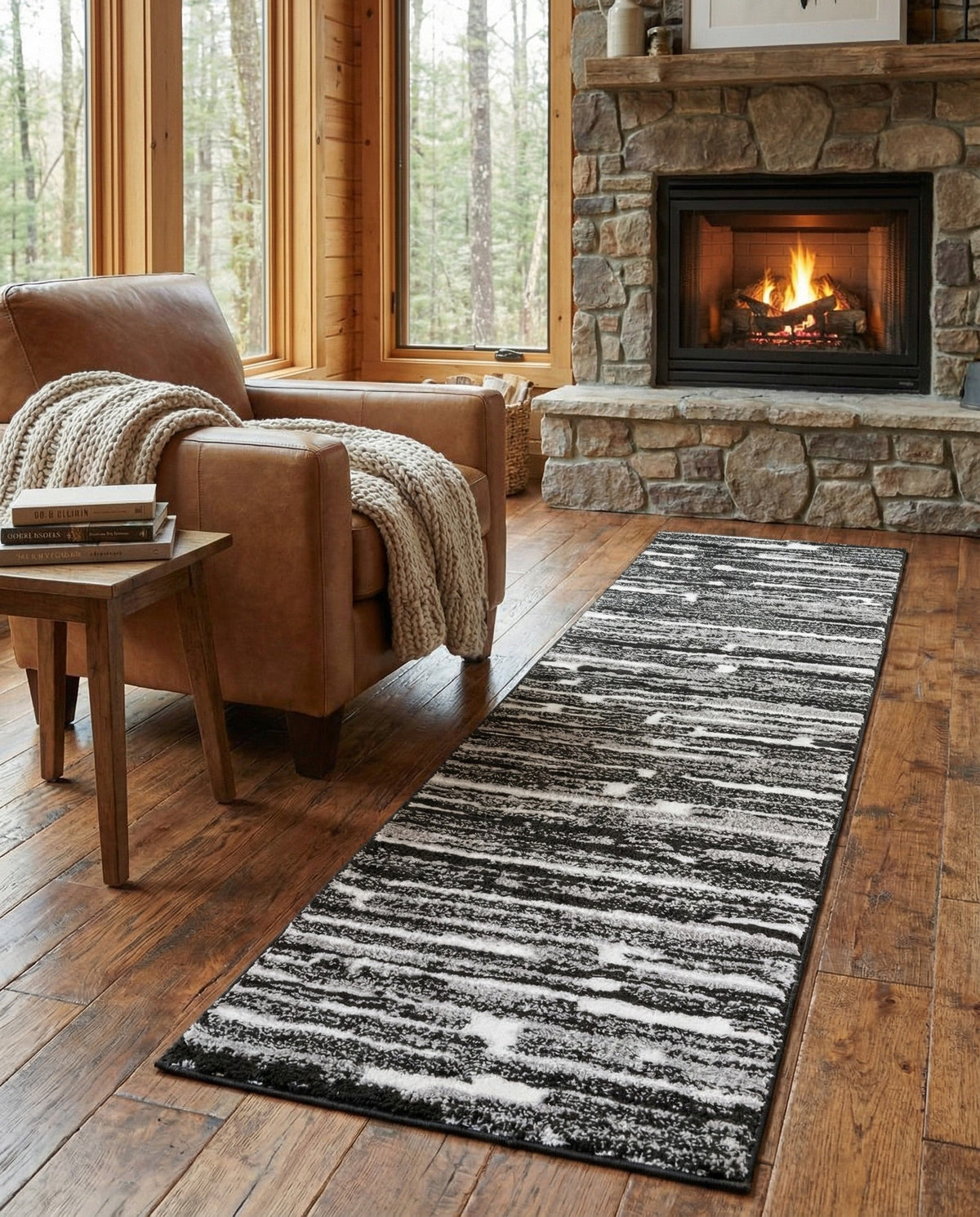 Sienna Collection Area Rug -  Rome Runner Black and Ivory  lifestyle 149
