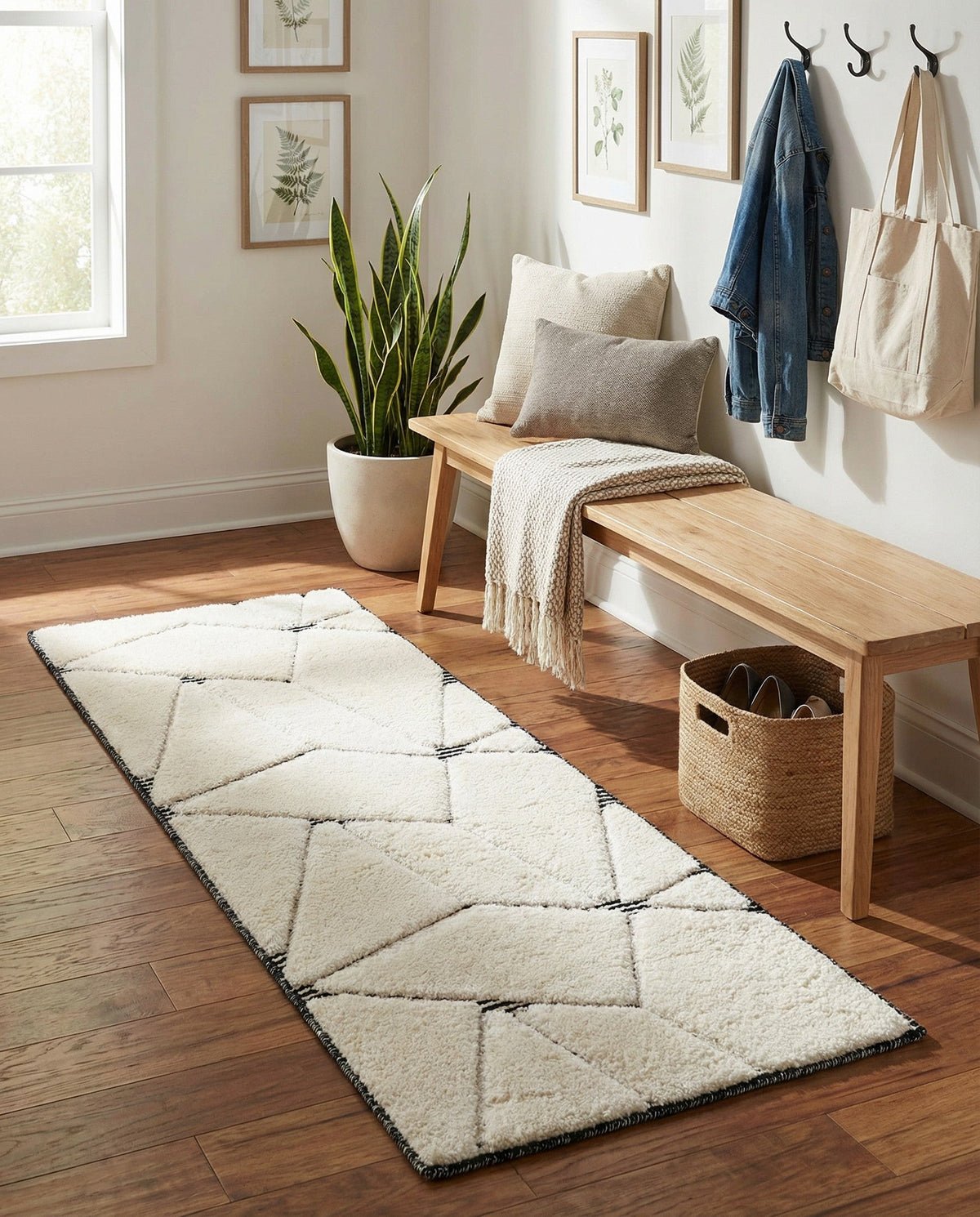 Monochrome Collection Area Rug -  Onyx Runner Ivory White  lifestyle 101