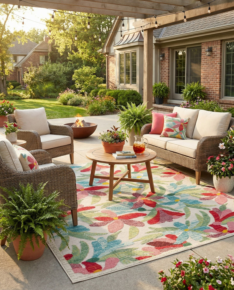 Outdoor Marrakesh Collection Area Rug -  Midelt Square Multi  lifestyle 54
