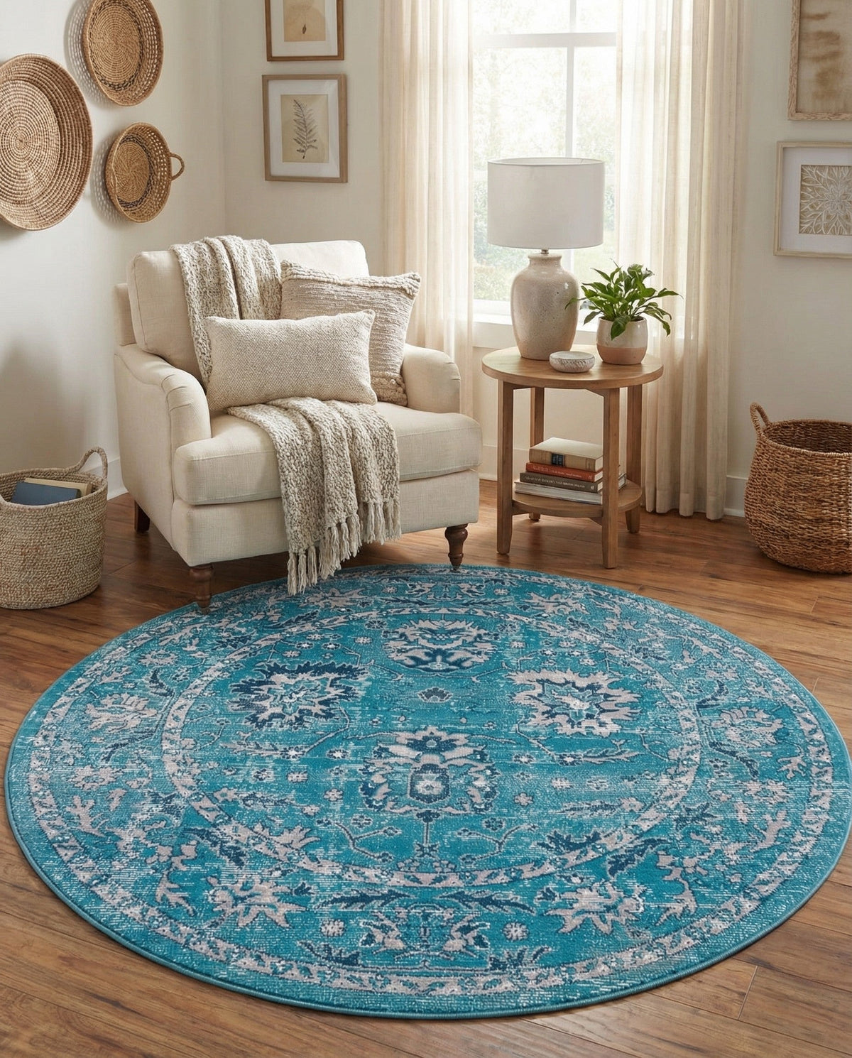 Geneva Terrace Collection Area Rug -  Lausanne Round Blue  lifestyle 115