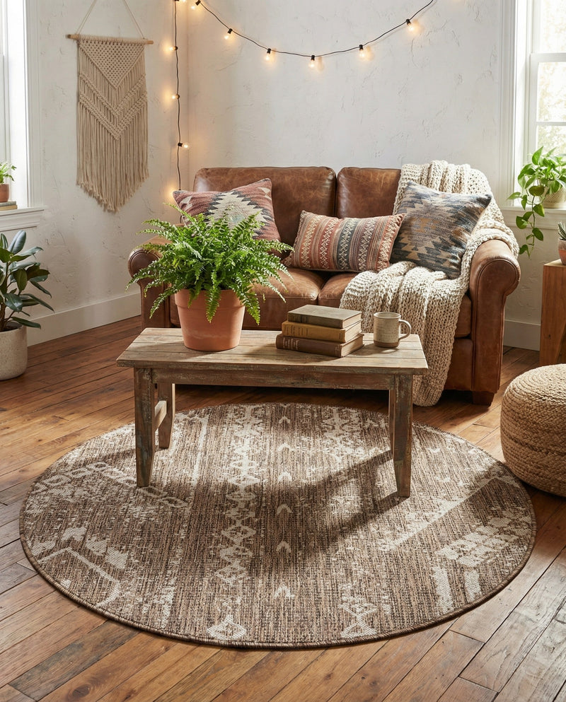 Desert Nomad Terrace Collection Area Rug - Sahara (Brown) Round Brown  lifestyle 58