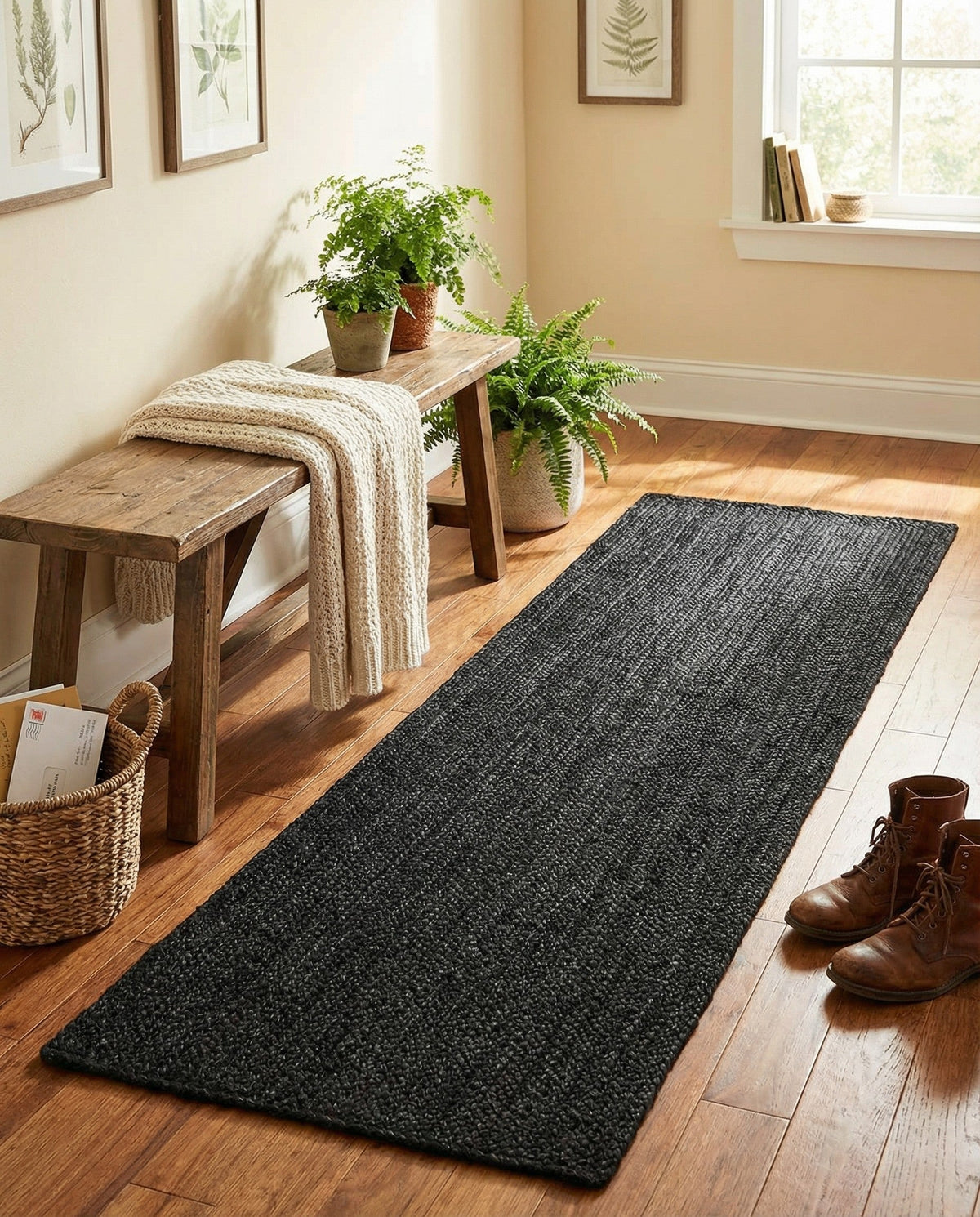 Woven Seaside Jute Collection Area Rug - Martha's Runner Black  lifestyle 90