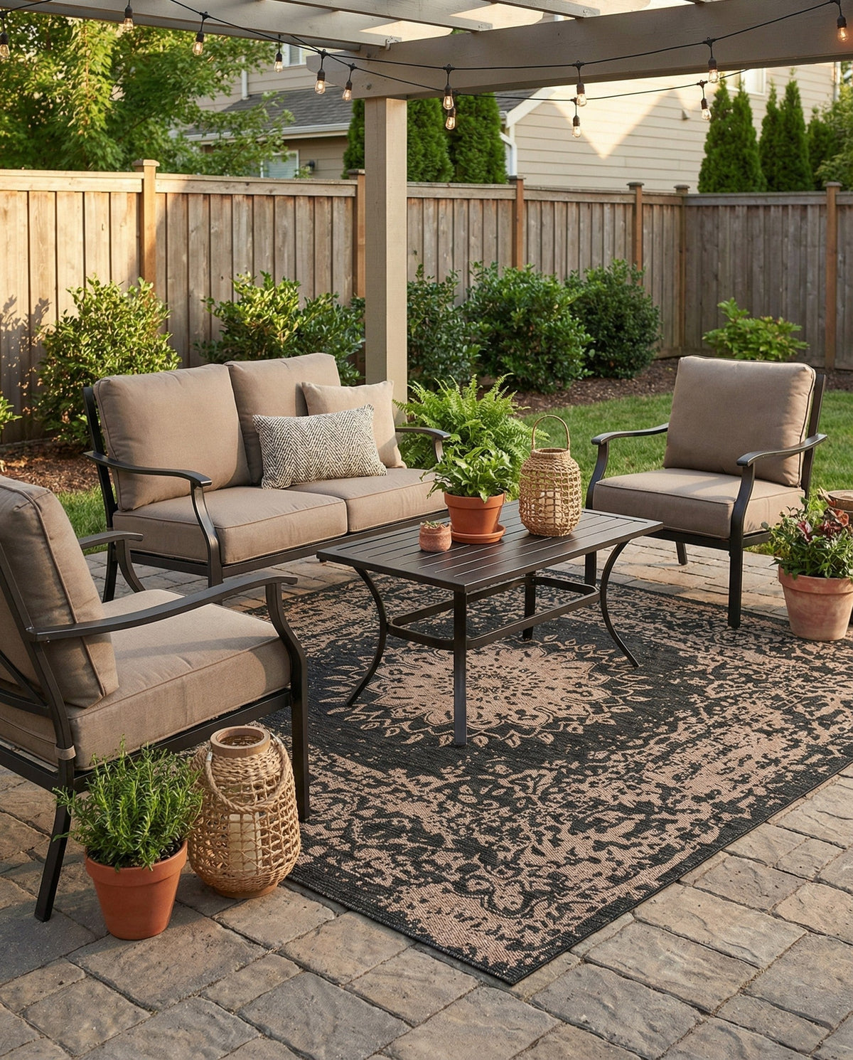 Patio Heritage Collection Area Rug -  Lafayette (Black) Square Black  lifestyle 51