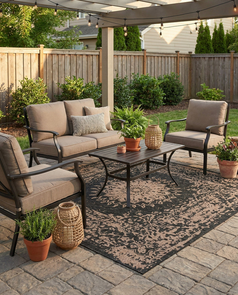 Patio Heritage Collection Area Rug -  Lafayette (Black) Square Black  lifestyle 51