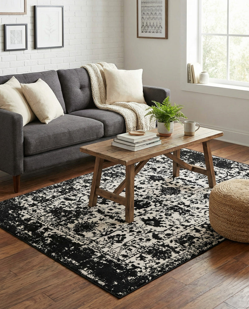 Cascade Range Collection Area Rug -  Shasta (Black and White) Rectangle Black and White  lifestyle 7