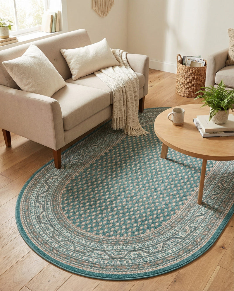 Soho Elegance Collection Area Rug -  Mercer (Turquoise) Oval Turquoise  lifestyle 55