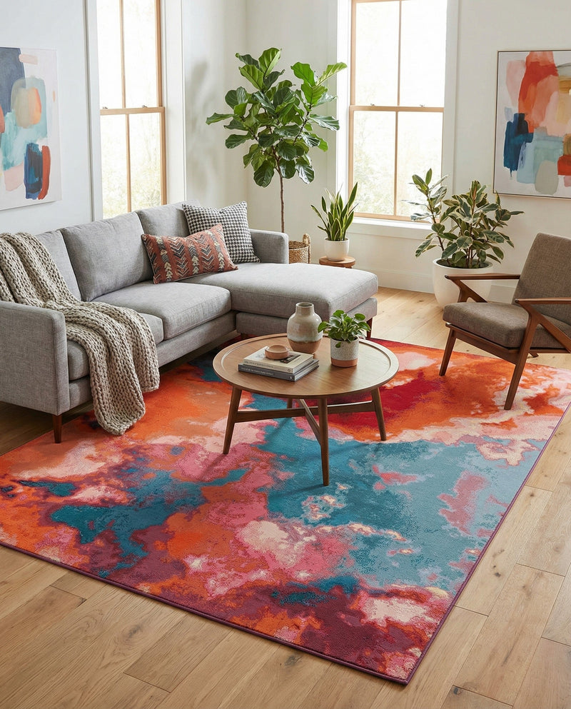 Urban Terrace Collection Area Rug -  Patio Rectangle Gray and Pink  lifestyle 18