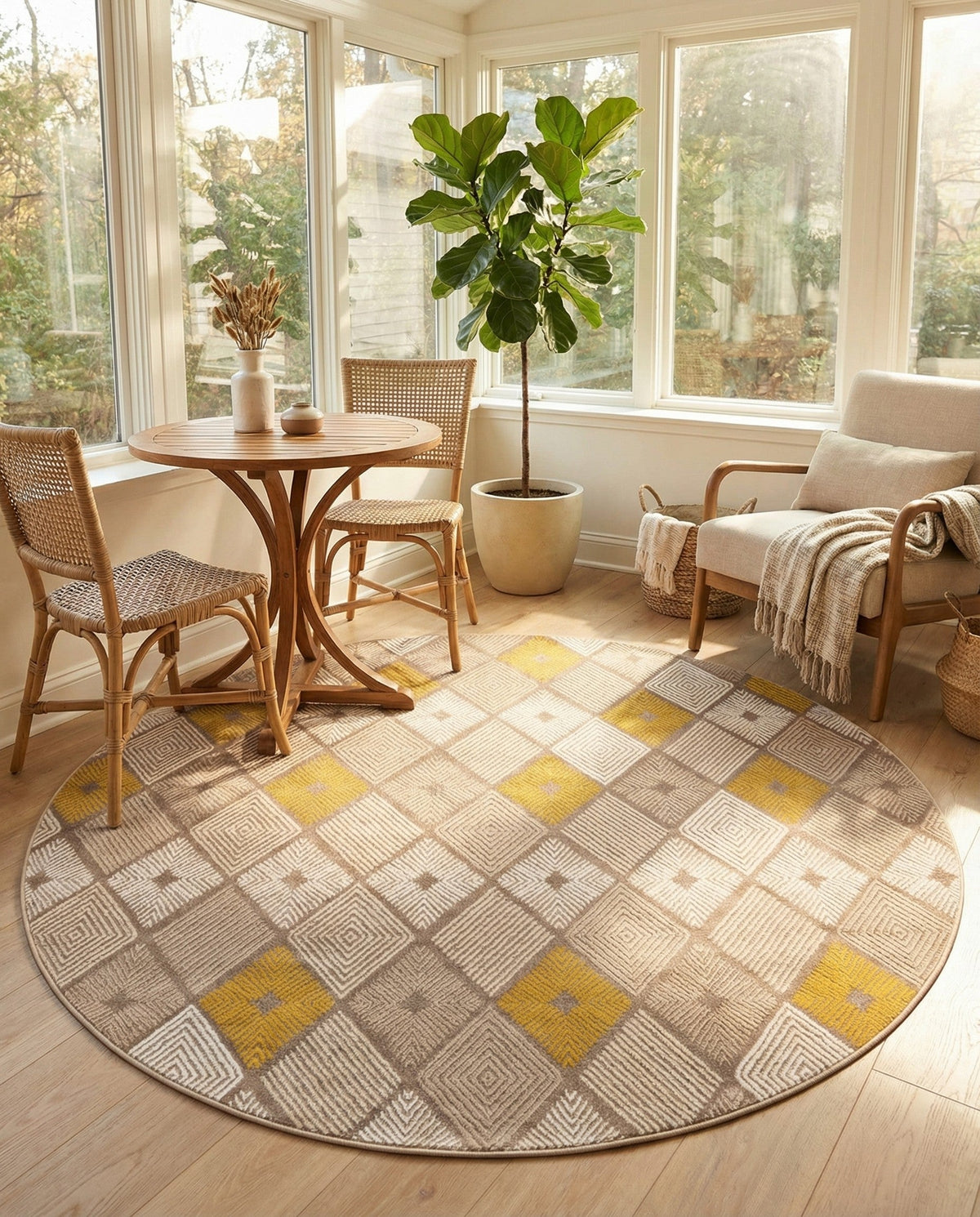 Coastal Haven Collection Area Rug -  Anchorage Round Ivory and Yellow  lifestyle 56