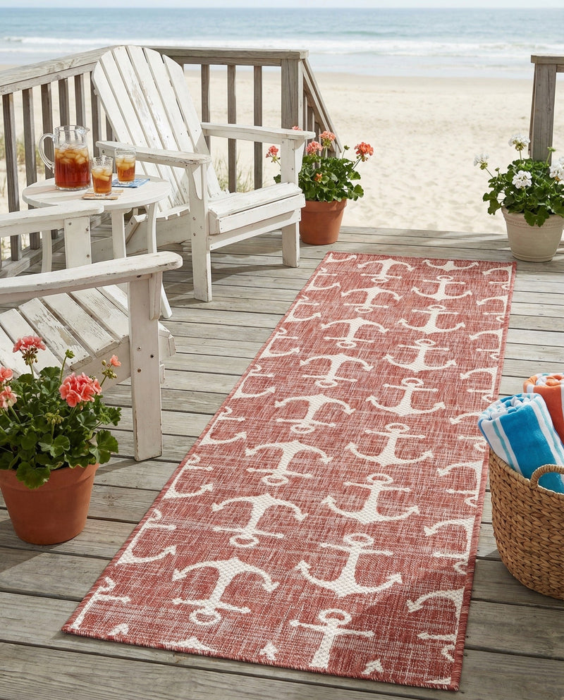 Seaside Haven Rugs Collection Area Rug - Sapphire (Rust Red) Runner Rust Red  lifestyle 50